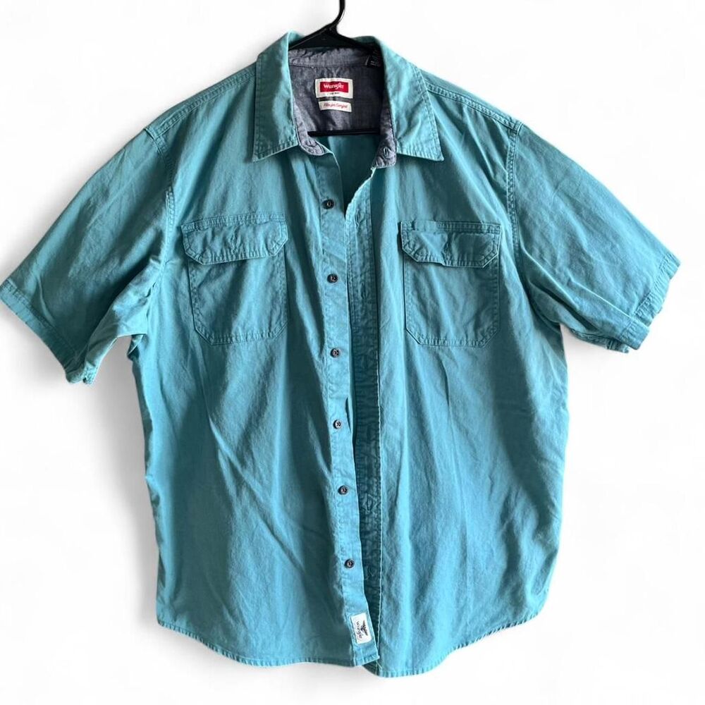 Wrangler Flex for Comfort Button-Up Shirt – Teal, Size L, Western Workwear